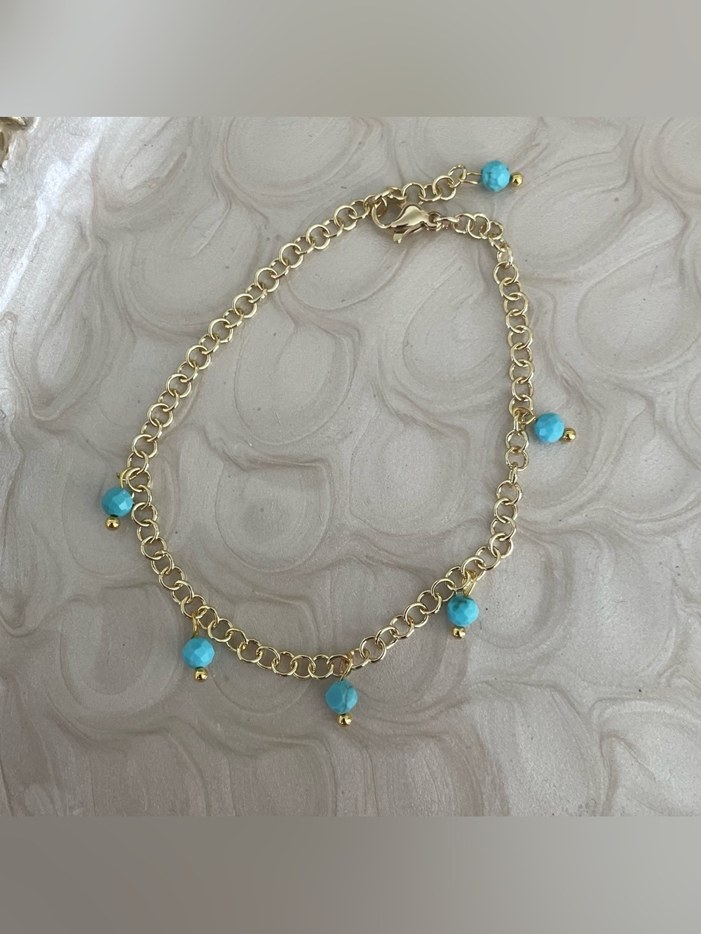 14K Gold Plated Chain Bracelet with Turquoise charms